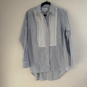 Current/Elliott Rosie Blue Striped Hi-Lo Button-Down Shirt Bib Detail Size 1 Sm